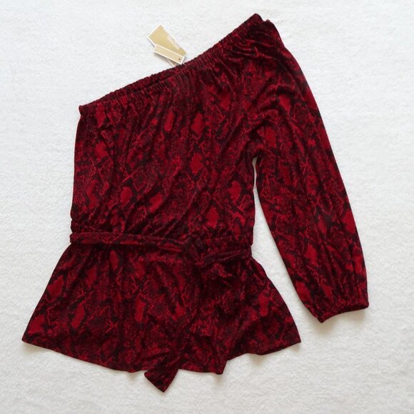 Michael Kors One Shoulder Top Women's Plus Size 2X Red Snake Print Belted - Picture 2 of 11